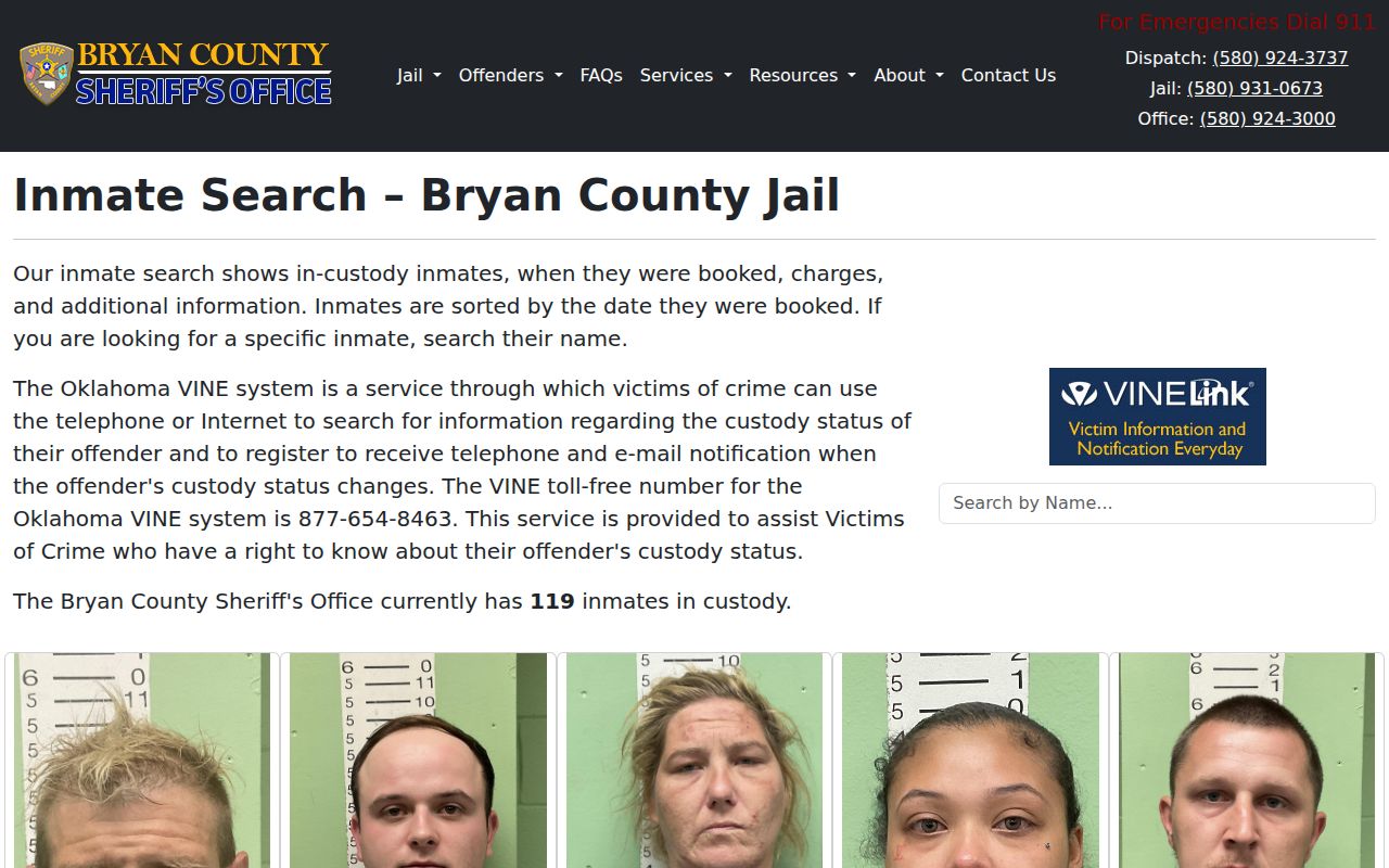 Bryan County Jail official in-custody booking record search